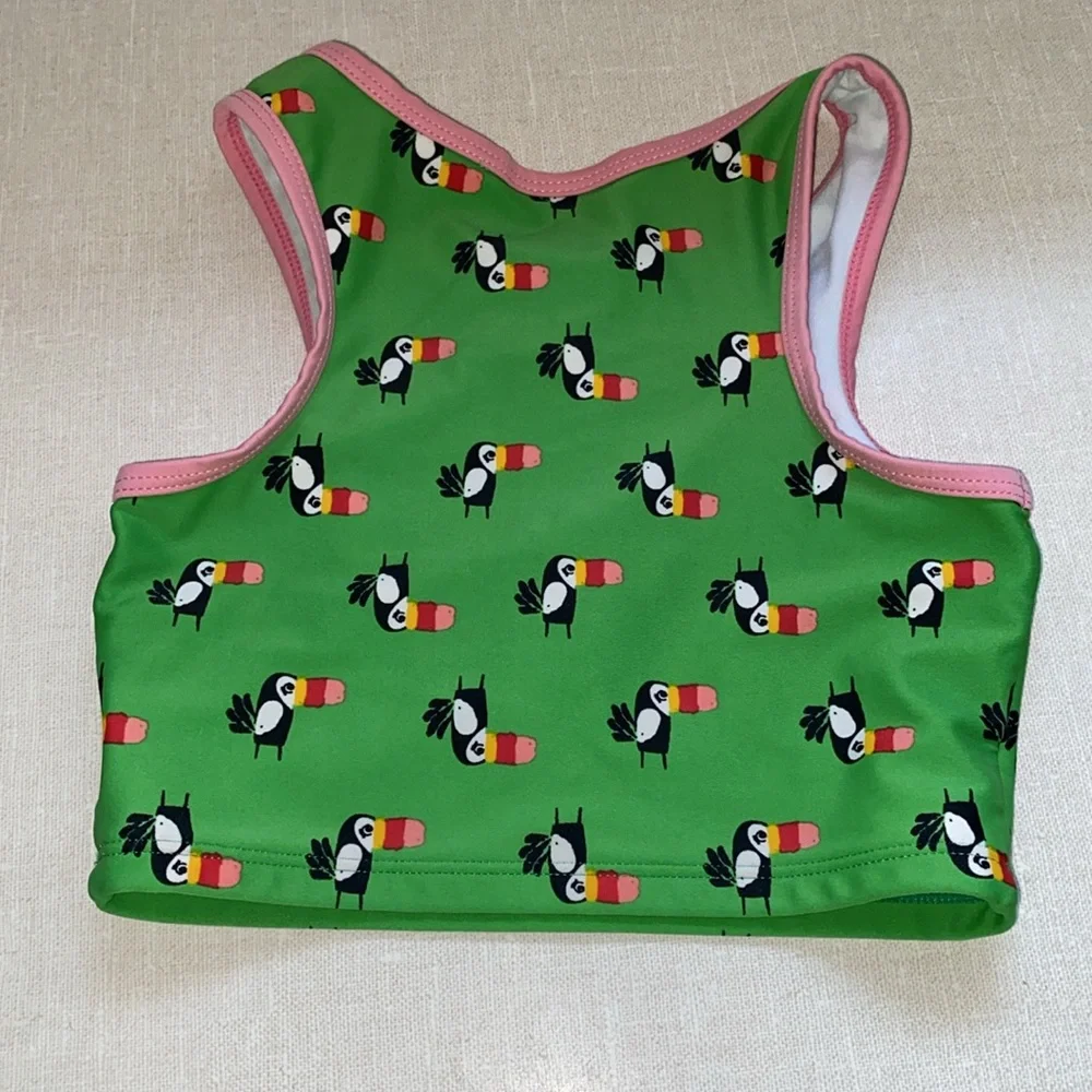 Hanna Andersson Swim Tank Green Pink Toucan Birds Quarter Zip Size 110 Girls 5 T